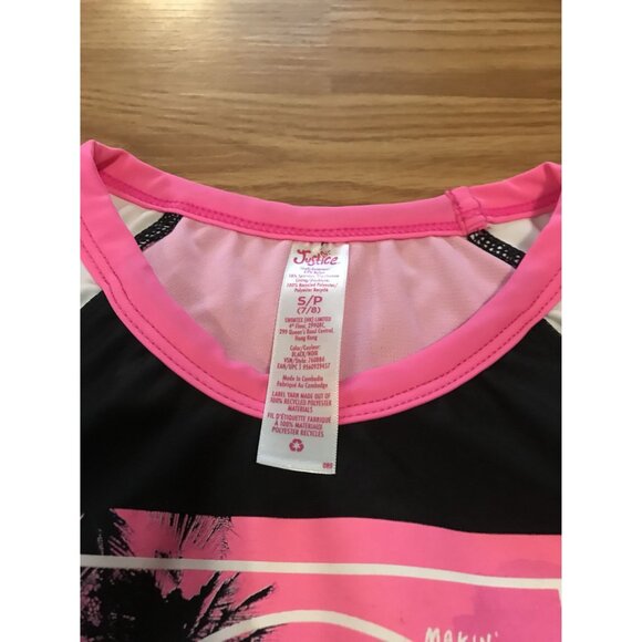 Justice Girls' S/P Short Sleeve Swim Set UPF 50+ Pink/Black/White Beach Rash - Picture 5 of 6